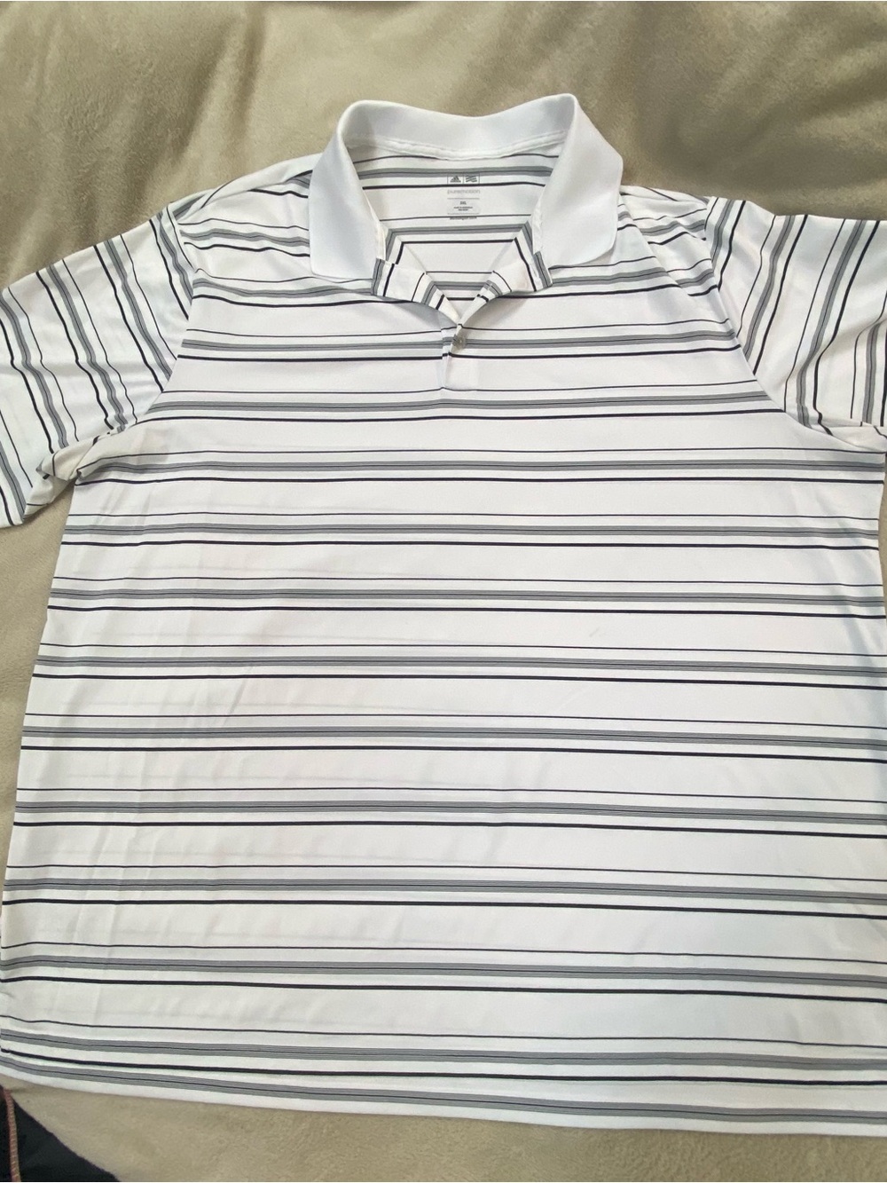 adidas White Polo with Black and Gray Stripes